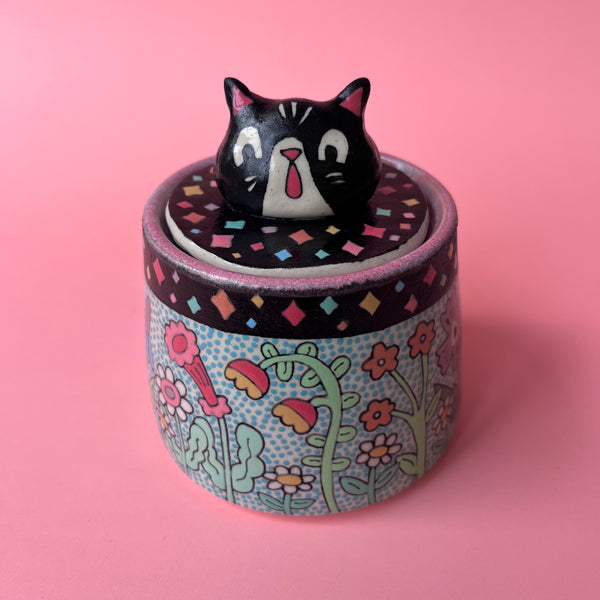 Ceramic Wheel Thrown Cat Flower Jar 7oz