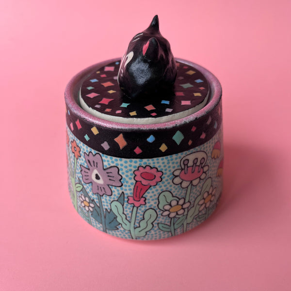 Ceramic Wheel Thrown Cat Flower Jar 7oz