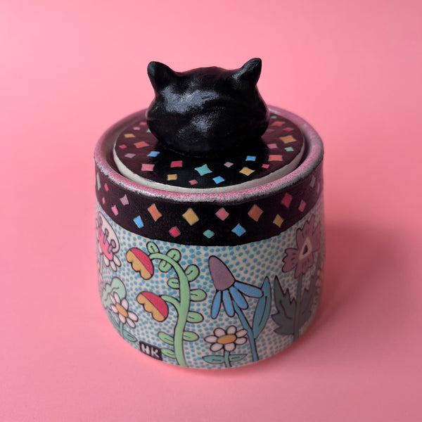 Ceramic Wheel Thrown Cat Flower Jar 7oz