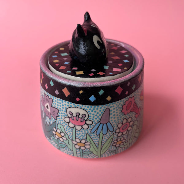Ceramic Wheel Thrown Cat Flower Jar 7oz