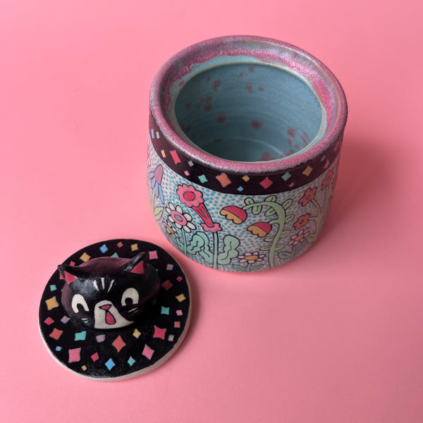 Ceramic Wheel Thrown Cat Flower Jar 7oz