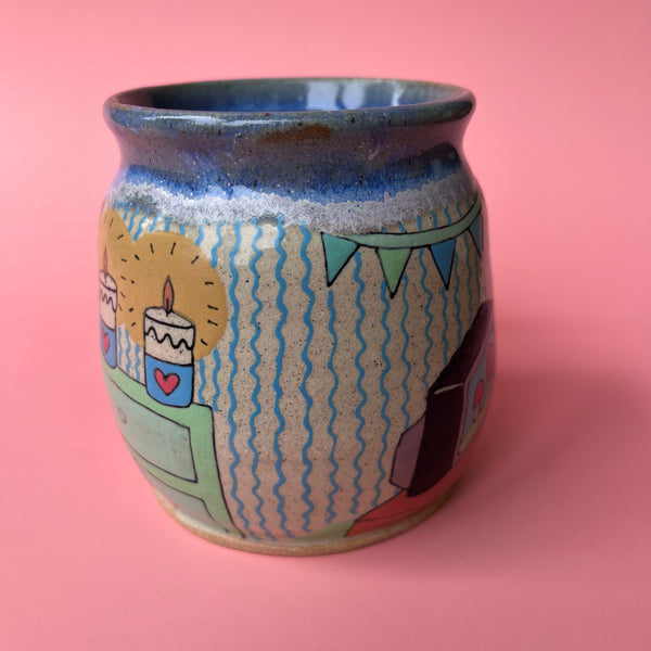 Ceramic Wheel Thrown Mug Video Game Cats 14.5oz