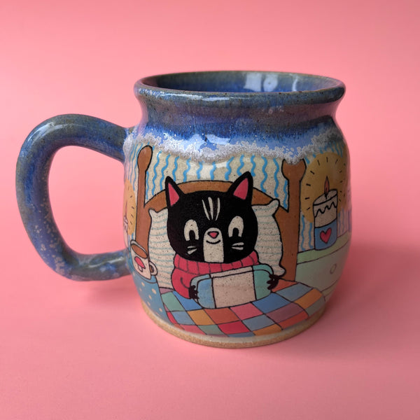 Ceramic Wheel Thrown Mug Video Game Cats 14.5oz