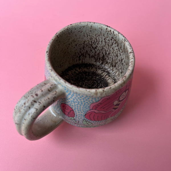 Ceramic Wheel Thrown Mug Bee Roses 12.5oz