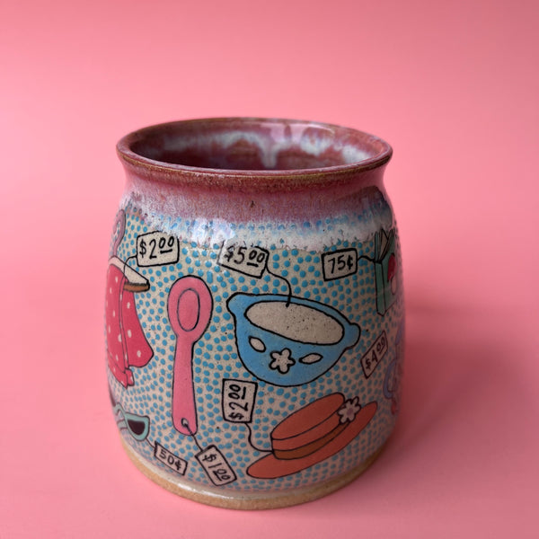 Ceramic Wheel Thrown Mug Cats Thrift Store 14.5oz