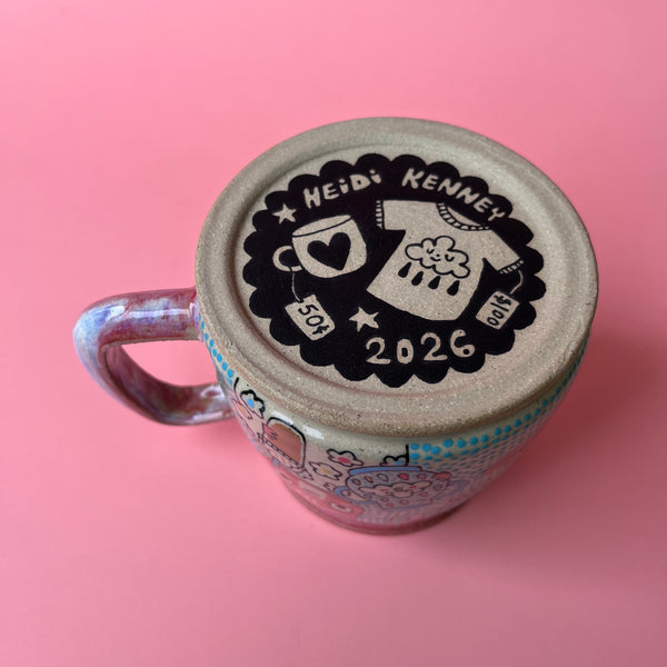 Ceramic Wheel Thrown Mug Cats Thrift Store 14.5oz