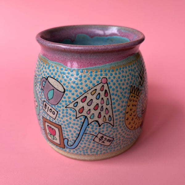 Ceramic Wheel Thrown Mug Thrift Shop Cats 11.5oz