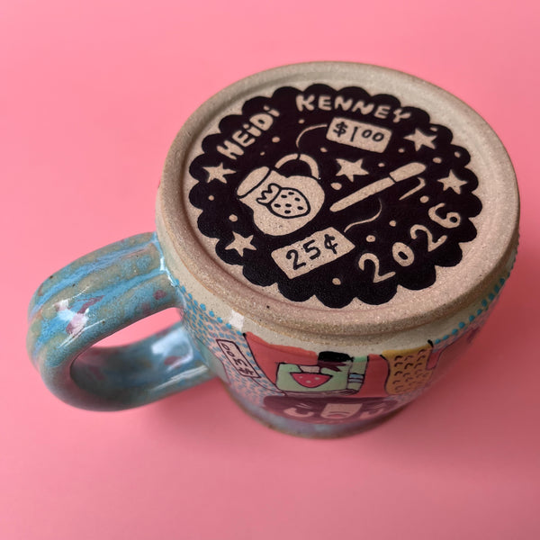 Ceramic Wheel Thrown Mug Thrift Shop Cats 11.5oz