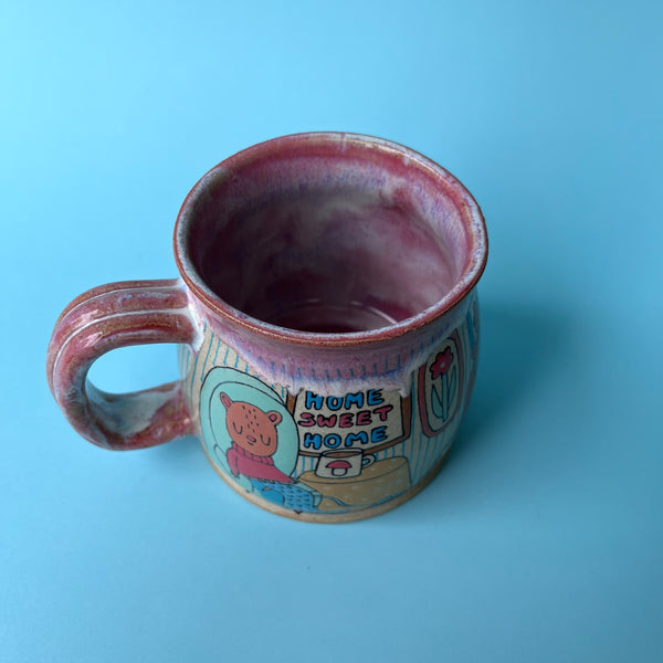 Ceramic Wheel Thrown Mug Squirrels Spinning Yarn 15oz