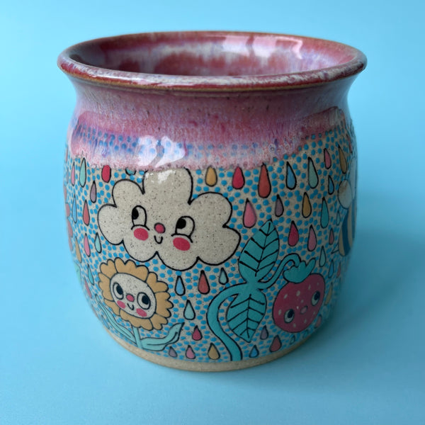 Ceramic Wheel Thrown Mug Rainbow Cloud Bee 14.5oz