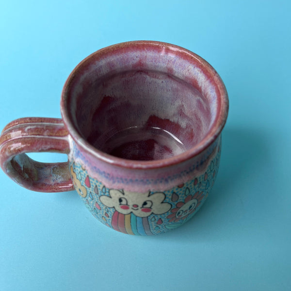 Ceramic Wheel Thrown Mug Rainbow Cloud Bee 14.5oz