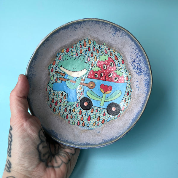 Ceramic Hand Built Dish Frog Strawberries