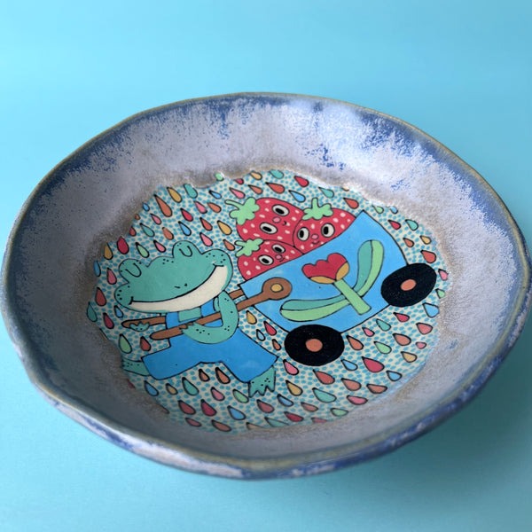 Ceramic Hand Built Dish Frog Strawberries