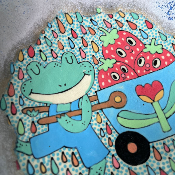 Ceramic Hand Built Dish Frog Strawberries