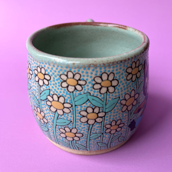 Ceramic Wheel Thrown Mug Strawberry Cat 11oz