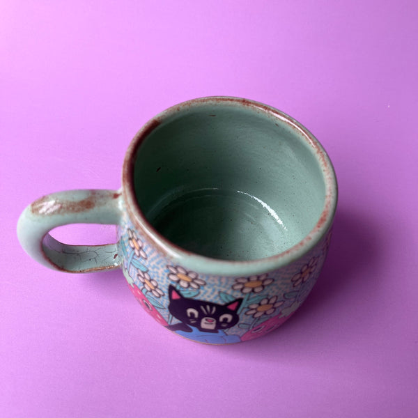 Ceramic Wheel Thrown Mug Strawberry Cat 11oz