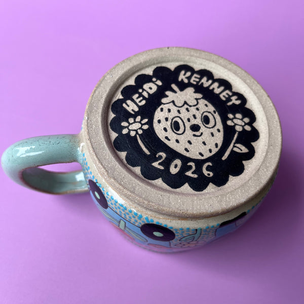 Ceramic Wheel Thrown Mug Strawberry Cat 11oz