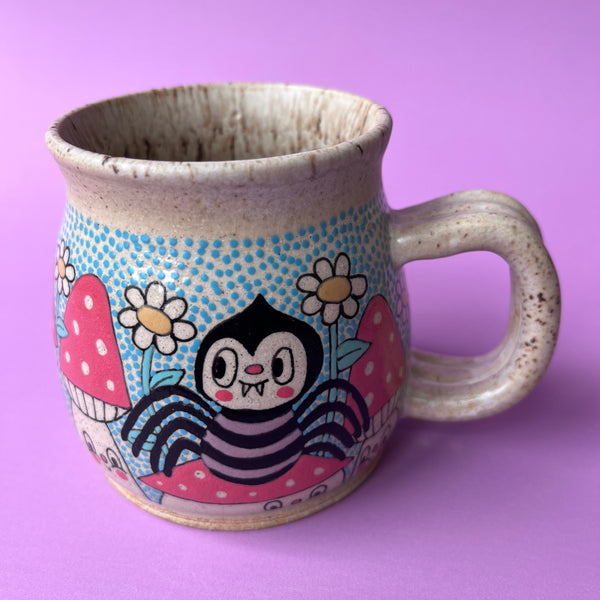 Ceramic Wheel Thrown Mug Mushroom Spider 10oz