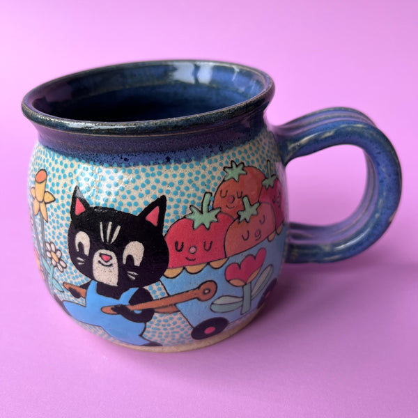 Ceramic Wheel Thrown Mug Cat Tomato 11.5oz