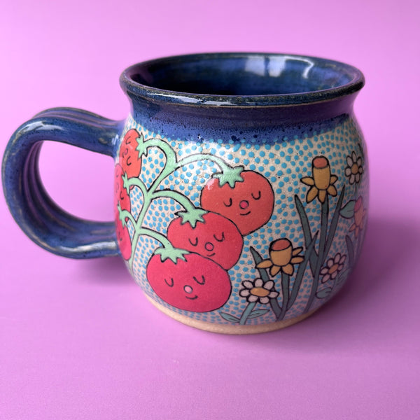 Ceramic Wheel Thrown Mug Cat Tomato 11.5oz