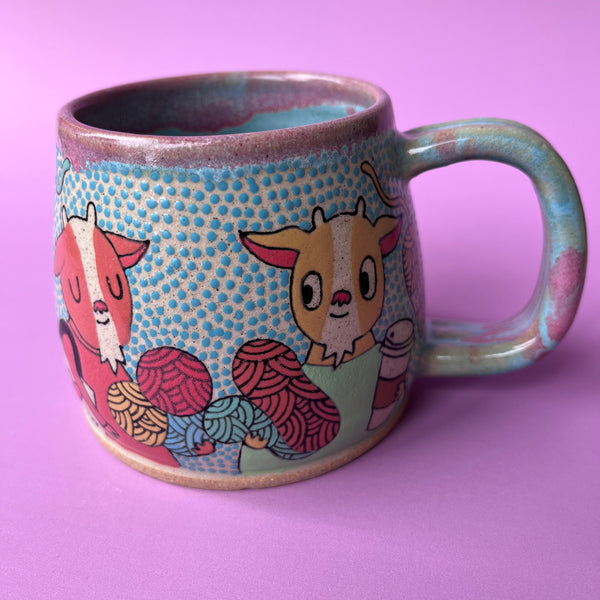 Ceramic Wheel Thrown Mug Goats Yarn 11oz