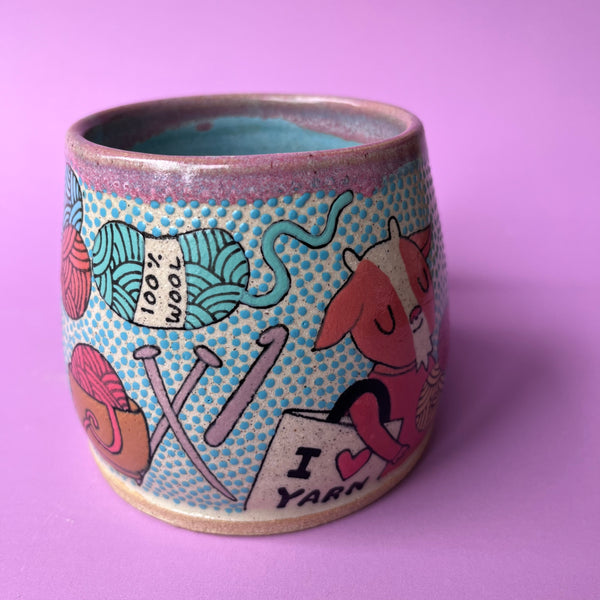 Ceramic Wheel Thrown Mug Goats Yarn 11oz