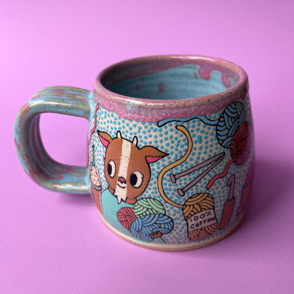 Ceramic Wheel Thrown Mug Goats Yarn 11oz