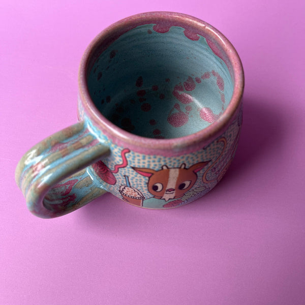 Ceramic Wheel Thrown Mug Goats Yarn 11oz