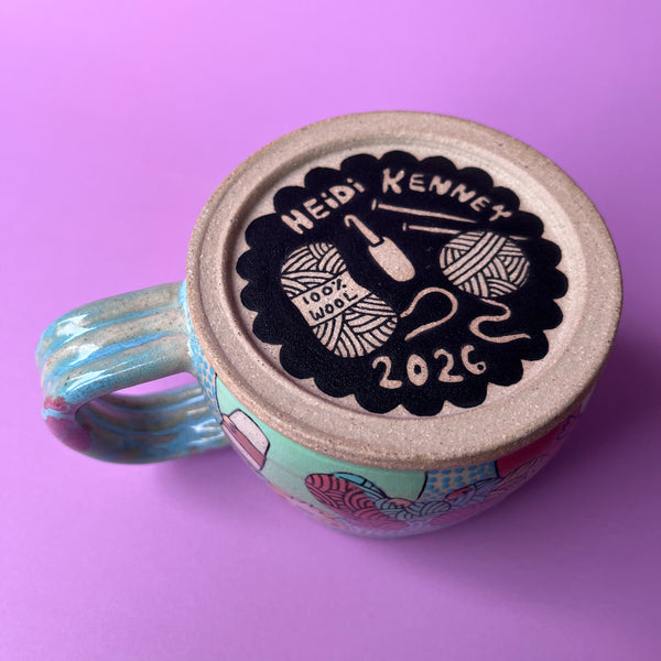Ceramic Wheel Thrown Mug Goats Yarn 11oz