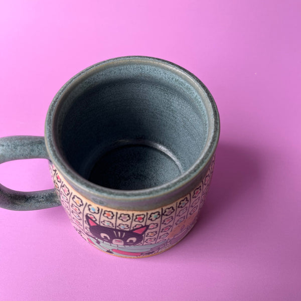 Ceramic Wheel Thrown Mug Cats Reading 14.5oz