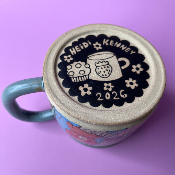 Ceramic Wheel Thrown Mug Cats Reading 14.5oz