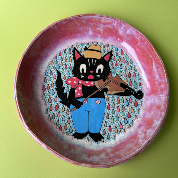 Ceramic Hand Built Dish Cat Fiddle