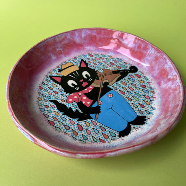Ceramic Hand Built Dish Cat Fiddle