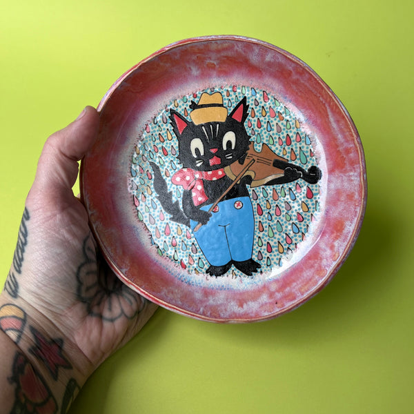 Ceramic Hand Built Dish Cat Fiddle