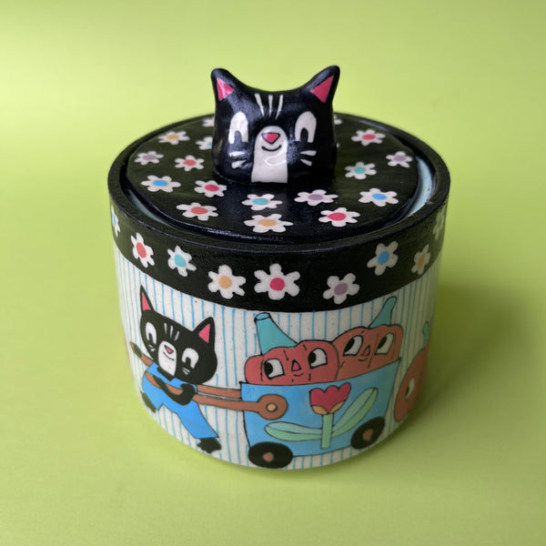 Ceramic Wheel Thrown Jar Cat Pumpkins 14oz