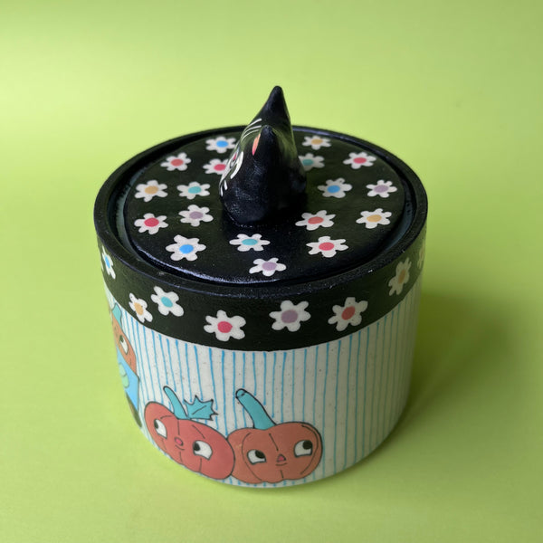 Ceramic Wheel Thrown Jar Cat Pumpkins 14oz
