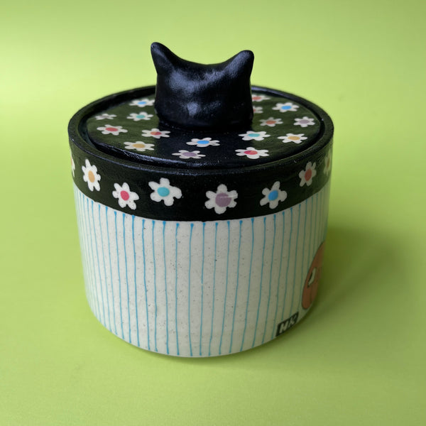 Ceramic Wheel Thrown Jar Cat Pumpkins 14oz