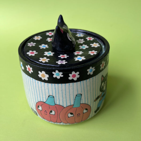 Ceramic Wheel Thrown Jar Cat Pumpkins 14oz