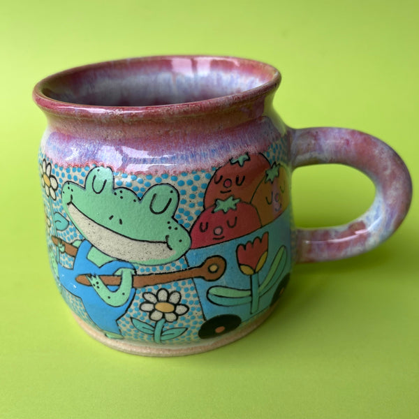 Ceramic Wheel Thrown Mug Cat Frog Tomato 10.5oz