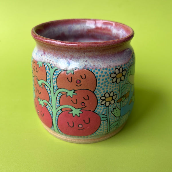 Ceramic Wheel Thrown Mug Cat Frog Tomato 10.5oz