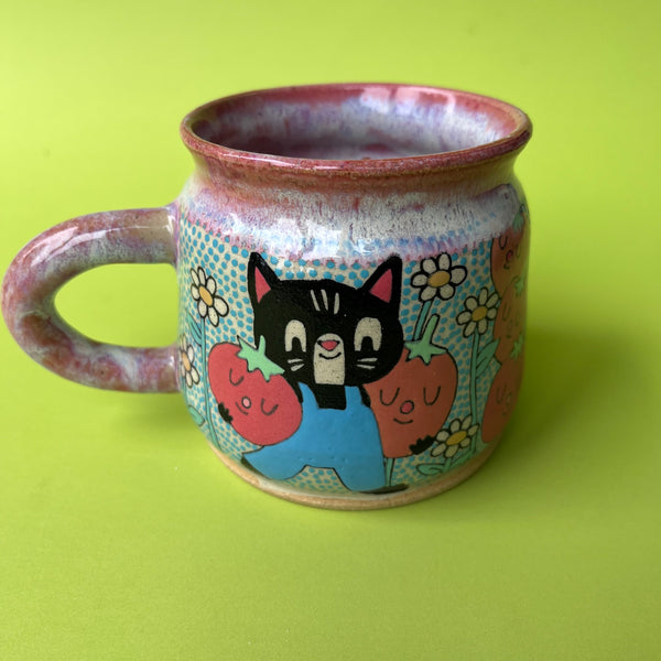 Ceramic Wheel Thrown Mug Cat Frog Tomato 10.5oz