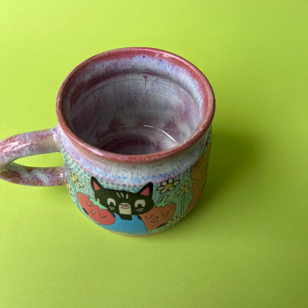Ceramic Wheel Thrown Mug Cat Frog Tomato 10.5oz