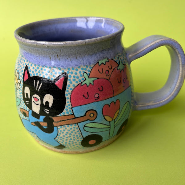 Ceramic Wheel Thrown Mug Cat Frog Tomato 11oz