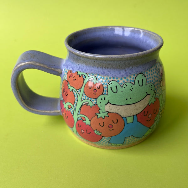 Ceramic Wheel Thrown Mug Cat Frog Tomato 11oz