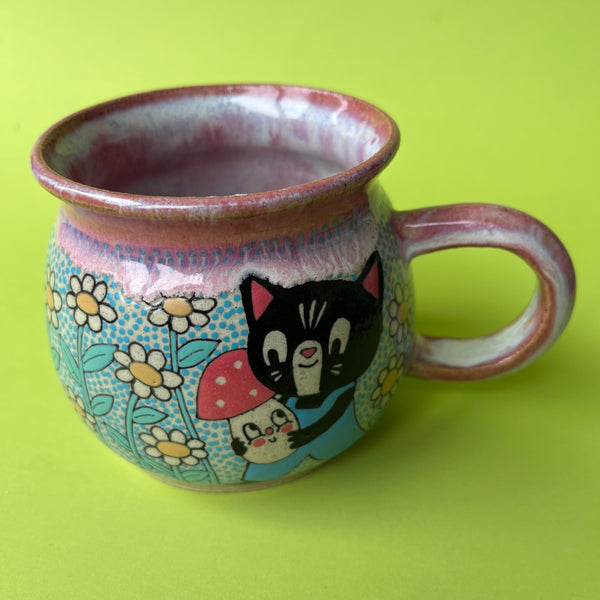 Ceramic Wheel Thrown Mug Cat Frog Mushroom 11.5oz