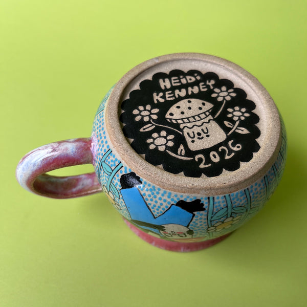 Ceramic Wheel Thrown Mug Cat Frog Mushroom 11.5oz
