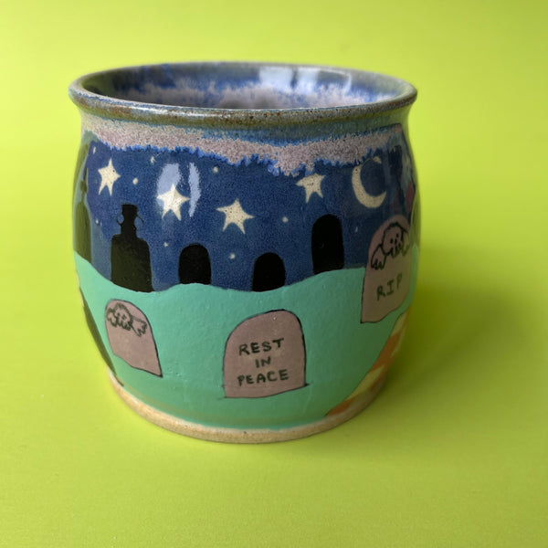 Ceramic Wheel Thrown Mug Witch Graveyard 11oz