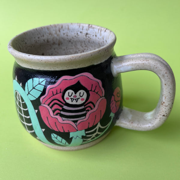 Ceramic Wheel Thrown Mug Spider Rose 12oz