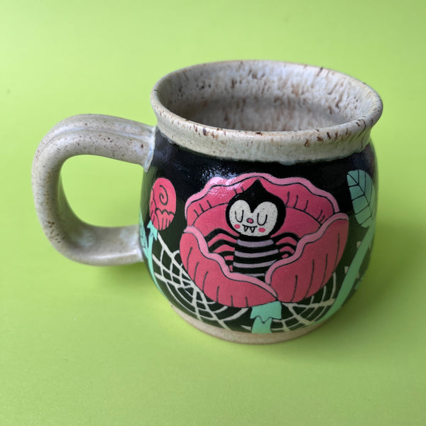 Ceramic Wheel Thrown Mug Spider Rose 12oz
