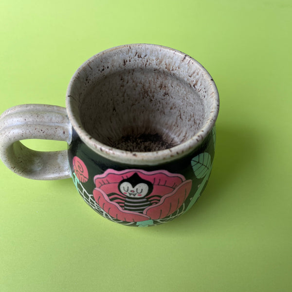 Ceramic Wheel Thrown Mug Spider Rose 12oz